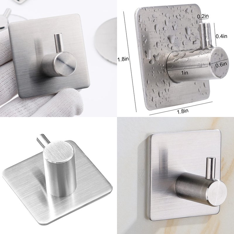 LOOGI Adhesive Hooks, Door Hooks Heavy Duty Towel Hooks Stick on Wall Waterproof Stainless Steel Robe Hanger for Hanging Bathroom Kitchen Home 5 Pack - Image 2